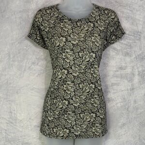 Vtg 90s Floral Metallic top Womens sz M stretchy fairy grunge whimsigoth sparkle